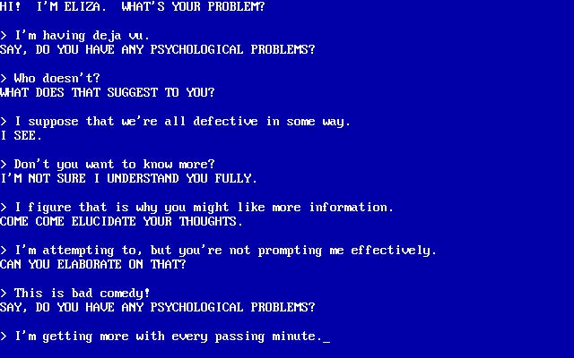 Dr. Sbaitso conversation session — ELIZA-style therapy dialogue